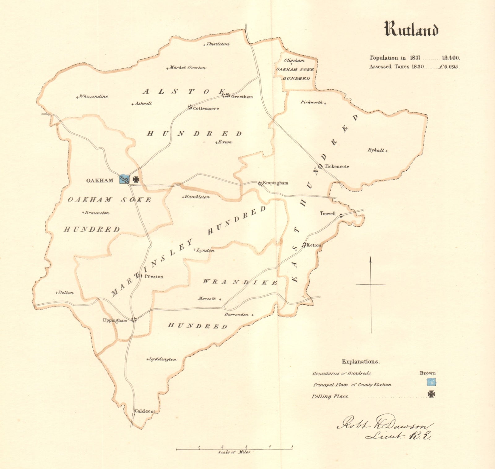 Rutland county map. Divisions polling places. Electoral. REFORM ACT. DAWSON 1832